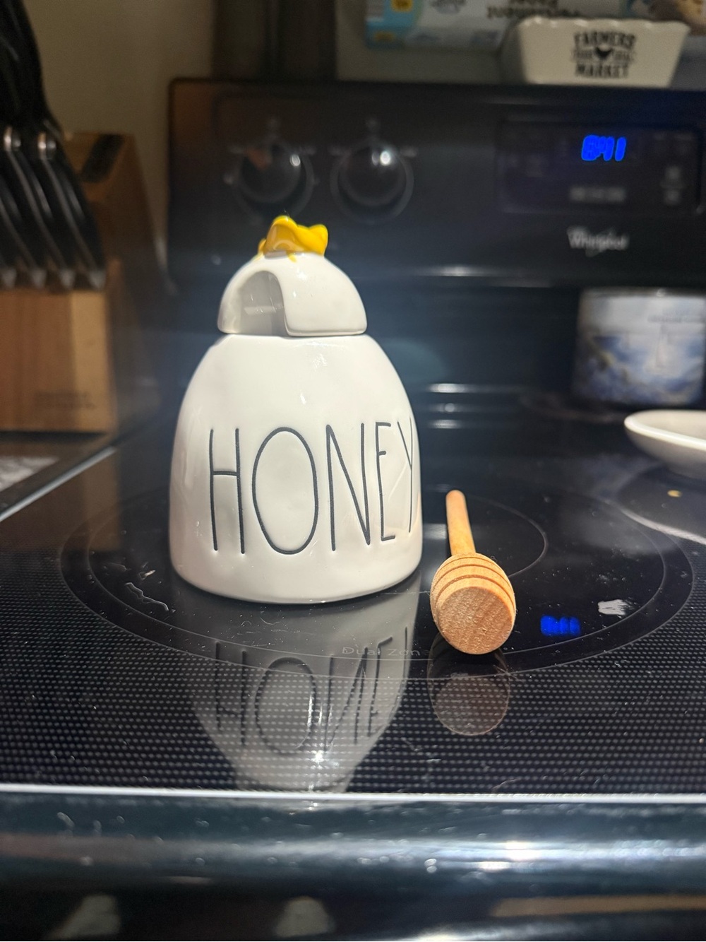 White Ceramic Tea Canister with Wood Lid, Tea mug, Teapot, honey w/ wood spoon. - Picture 7 of 16
